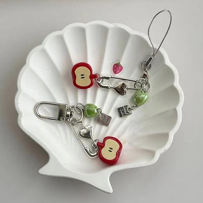 DIY Zubehör Frucht Handykette Schlüsselanhänger Süßer Roter Apfel Schlüsselanhänger Herz Schmuck Rucksackanhänger
