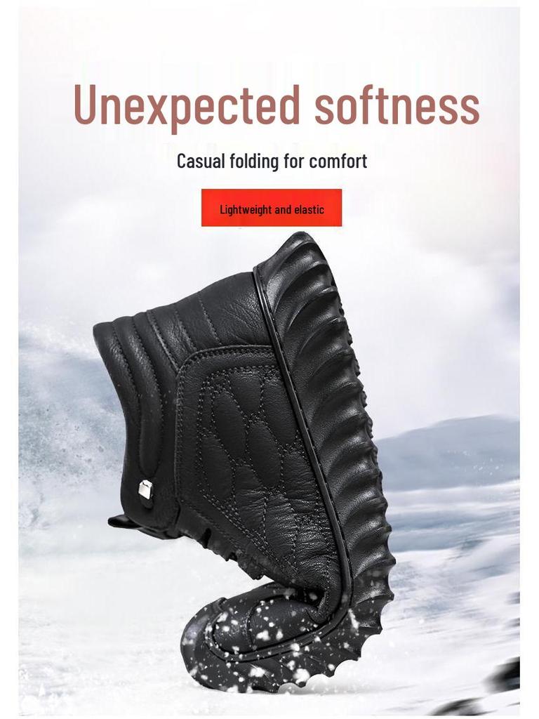 Men's 2024 Winter High-Top Suede Leather Boots with Plush Lining and Cold-Proof Design