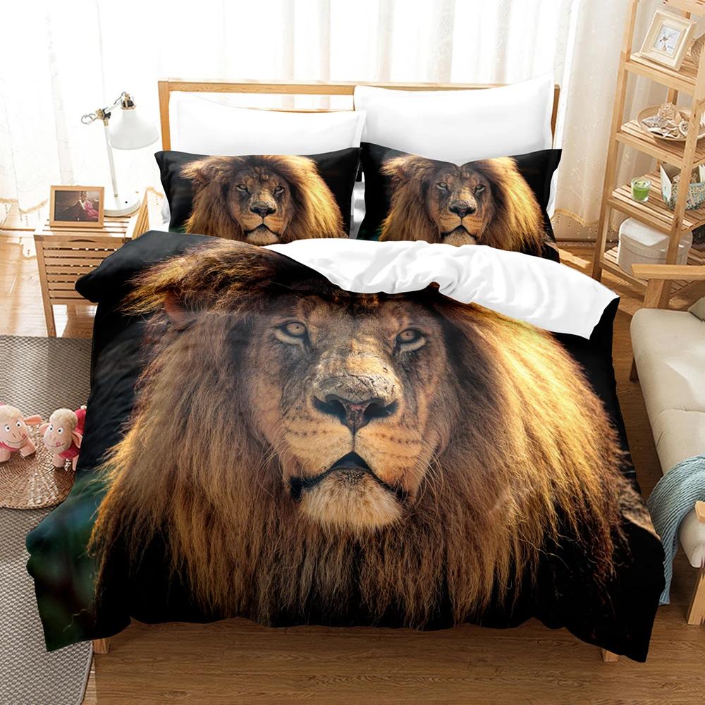 Comforter 3D Lion Print S King Size Animal Bedding Set Starry Galaxy Comforter Microfiber +Pillow Shams