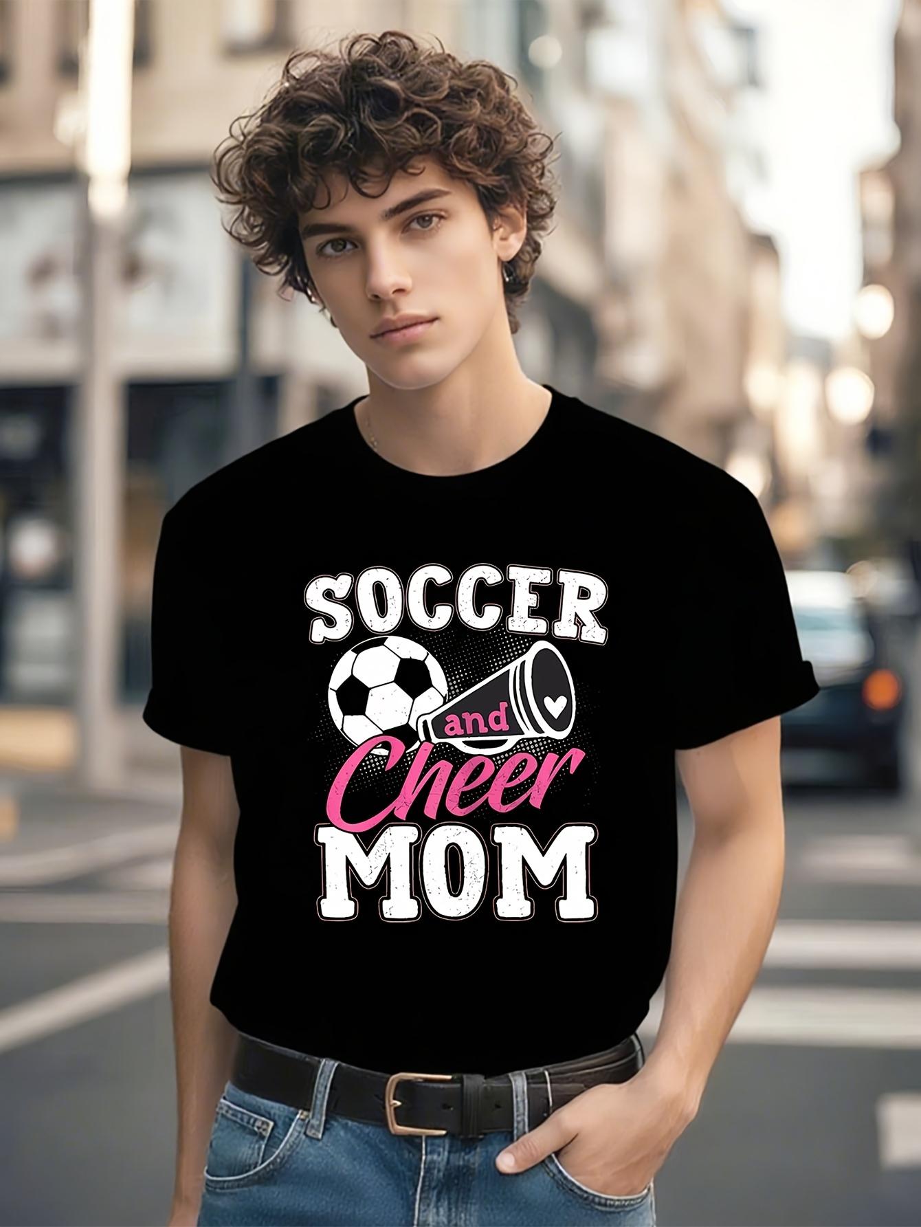 Funny Soccer & Cheer Mom Graphic T-shirt - Plus Size Unisex Casual Tee with  SOCCER and Cheer MOM  Print XXXXL