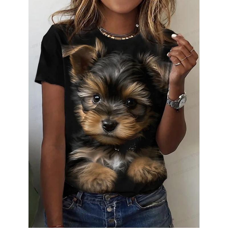 Summer Round Neck 3D Animals Printed Top Fashionable Casual Short Sleeved Women's T-shirts