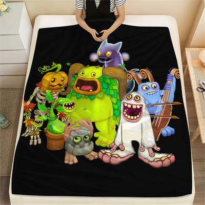 1PC My Singing Monsters Print Flannel Blanket, High Quality All Seasons, Home Decor, Warmth and Comfort, Perfect for Christmas Gifts