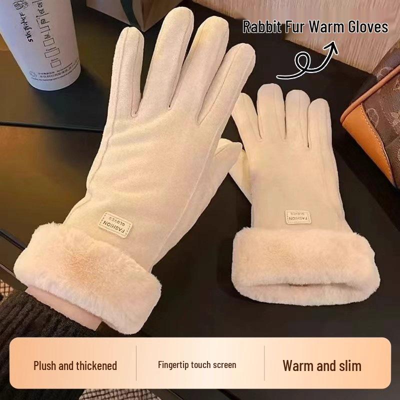 Women's Thickened Windproof Touch Screen Cycling Gloves - Winter Warm, Cute Plush Design