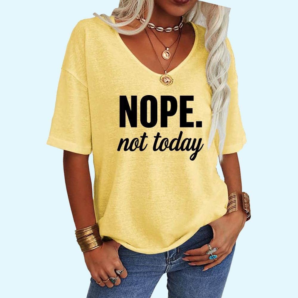 Women Fashion V CollarTee Shirt Summer Casual Letter Print Top Loose Short Sleeve T-shirt