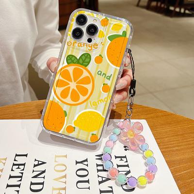 Luxury Phone Case for Iphone 15 Fundas iPhone 13 11 14 12 Pro Max XR 7 8 Plus X Xs 6 SE  Wrist Strap Soft TPU Fruit Covers