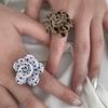 Anelli Multi-Strato 3D Floreali Retrò per Donna Moda Pois Neri Stampa Leopardata Anelli con Apertura a Fiore Gioielli Personalizzati Regalo