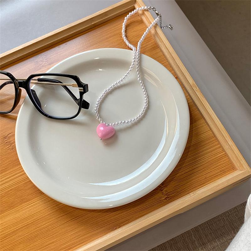2024 Nouvelle Tendance Vintage Résine Acrylique Rose Cœur d'Amour Vert Collier Perlé pour Femmes Bijoux Esthétiques Mode Accessoires de Cou