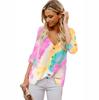 Women's Fashion Plus Size Autumn Tie Dye Button Loose Tops T Shirts Long Sleeve V Neck Casual Blouses