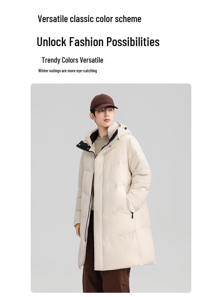 Mid-Length Men's & Women's Winter Down Jacket - Thick, Warm, Loose Fit, Cold-Proof White Duck Down Coat