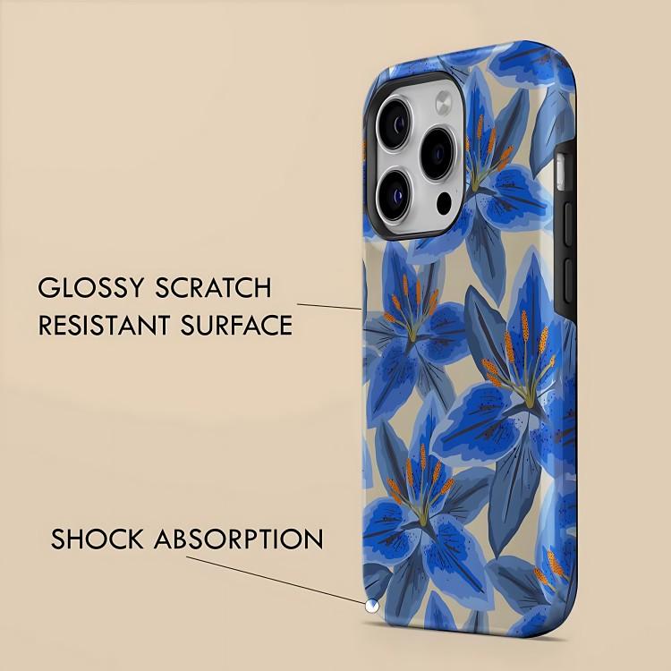 Blue Lily Phone Case for iPhone 17 17e 16e 16 15 14 13 12 11 X XS XR XSMAX 7 8 Air Pro Max Plus Double-layer Back Cover