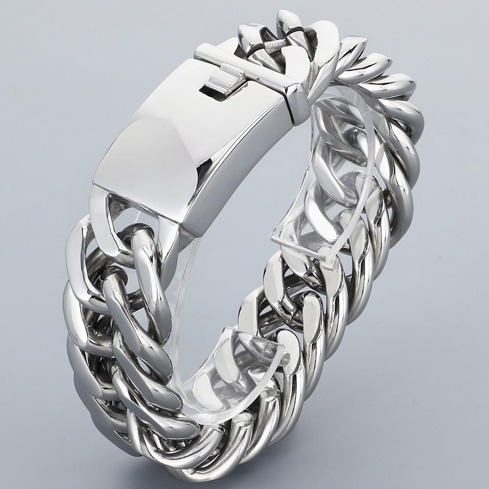 

Cool 17MM Width Curb Cuban Link Chain Bracelet for Man Polished Stainless Steel Men s Bracelets Punk Rock Jewelry Accessories 23CM срібний