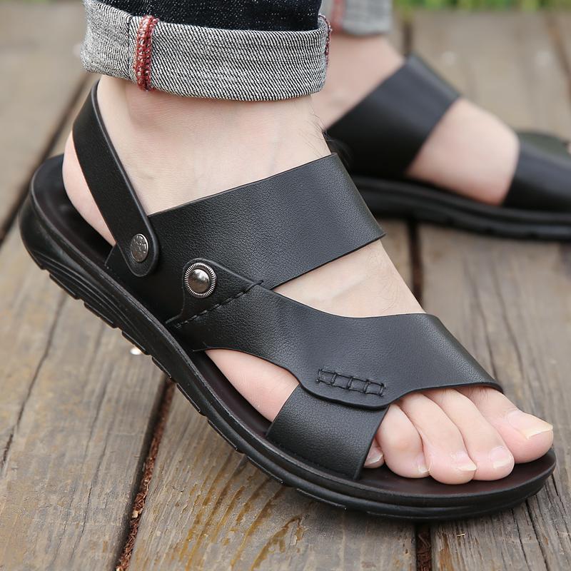 Fashion Summer New Men Sandals Men Flat Heel Lightweight Comfortable Beach Shoes Men Elegant Business Travel Sandals Sizes 37-47