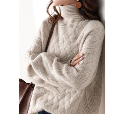 Damen Herbst und Winter Einfarbig Locker Verdickter Pullover Rollkragen Gerippt Gestrickt Warm Unterhemd