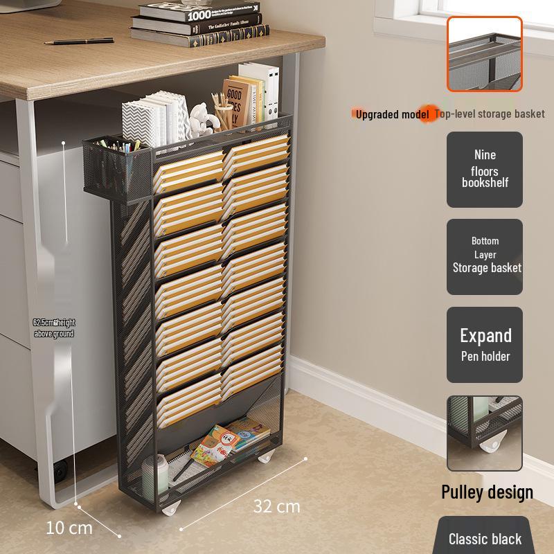 Wrought Iron Movable Edge Bookshelf & Bookend with Children's Side Storage