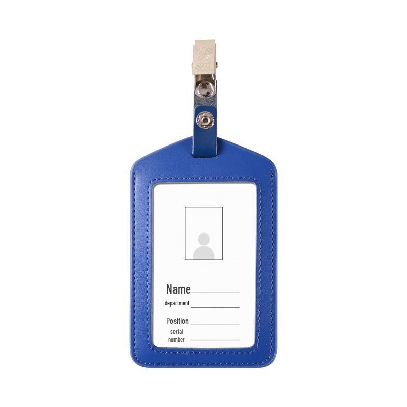 Genuine Leather Double-Sided Transparent ID Badge Holder with Custom Logo & Lanyard