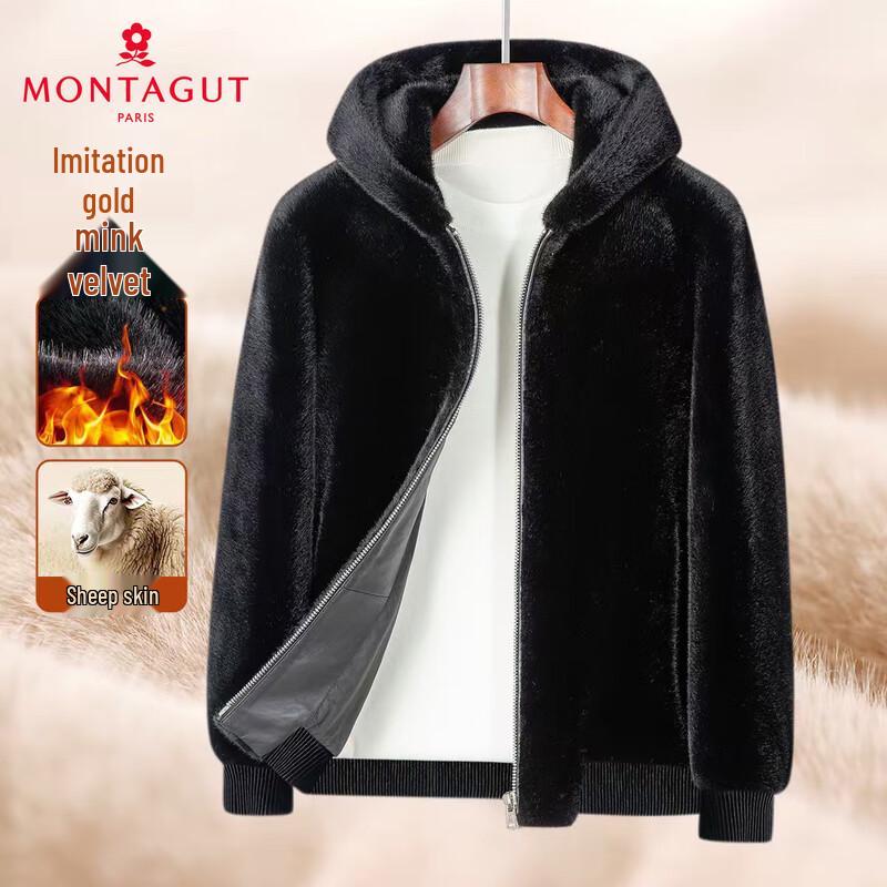 

MONTAGUT Men s Hooded Faux Mink Fleece Lined Jacket M
