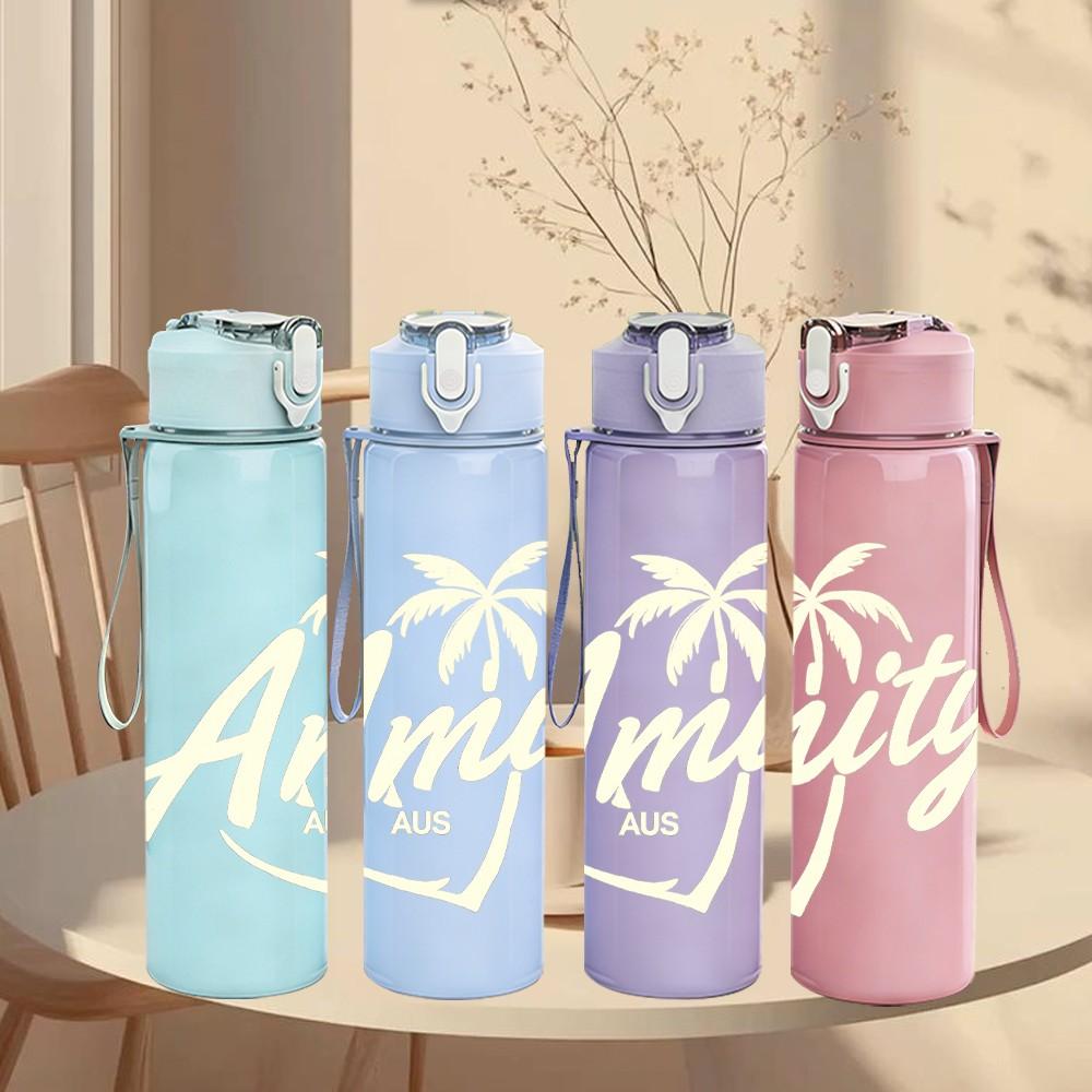 1PC Amity Cursive Script Letter 750ml Color Plastic Sports Water Bottle Leakproof Flip Straw Lid Suitable for Sports Office Home Use