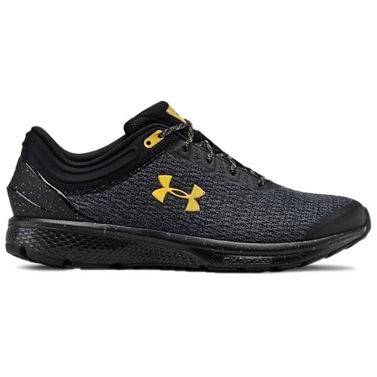 Under Armour Charged Escape 3 Gewebte Stoßdämpfende Reflektierende Niedrige Marathon-Laufschuhe Herren Sneaker Schwarz Gold 3021949-005