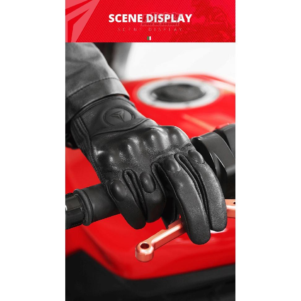 Genuine Leather Motorcycle Gloves Winter Moto Gloves Men Summer Goatskin Motorbike Touch Screen Fist Joint Protect