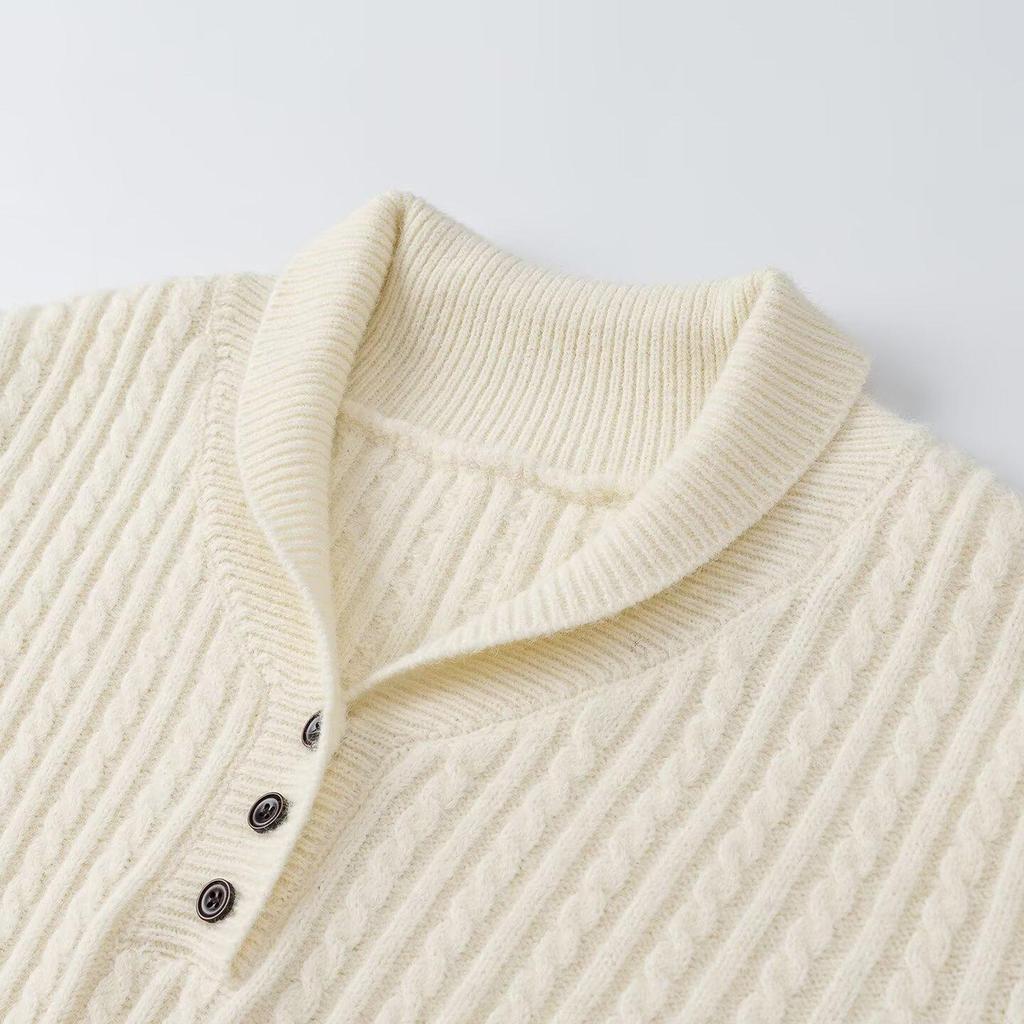 Women's 2026 Summer Knit Polo Sweater with Long Sleeves and Buttons