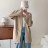 New Autumn and Winter Gentle Niche Medium and Long Solid Color Pocket Knitted Cardigan Soft Waxy Sweater Jacket Women