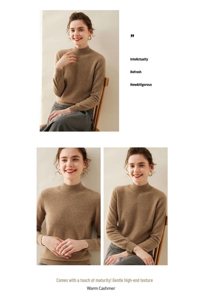 Women's Slimming Cashmere Half-High Neck Sweater - 100% Pure Cashmere, Versatile and Lightweight Knitwear