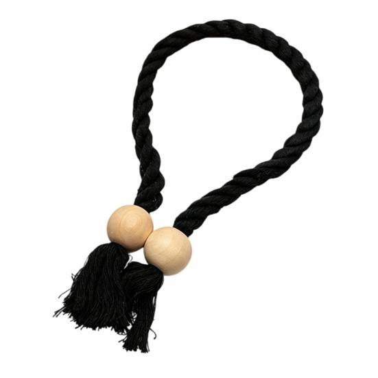 1Pc Boho Magnetic Curtain Tieback, Twisted Rope Wooden Bead Curtain Holders, Decorative Drapery Holdbacks for Bedroom Living Room