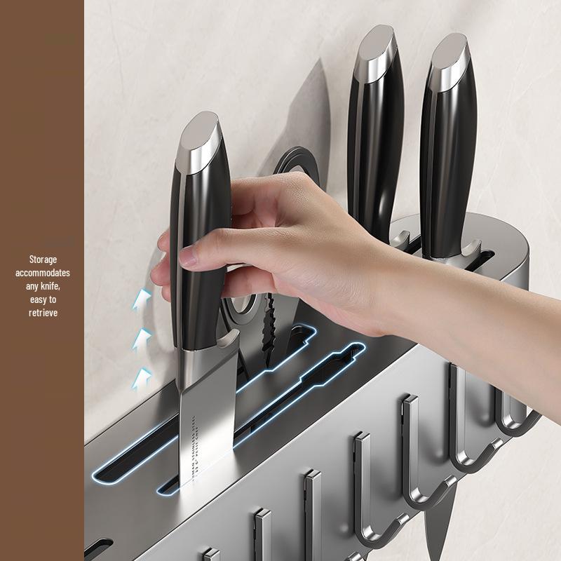 Space-Saving Wall-Mounted Kitchen Organizer: No-Drill Knife, Utensil & Chopstick Storage Rack