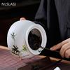 Chinese Bamboo Leaf Pattern Ceramics Tea Caddy Tieguanyin Containers Travel Portable Tea Box Sealed Jar Coffee Spice Organizer