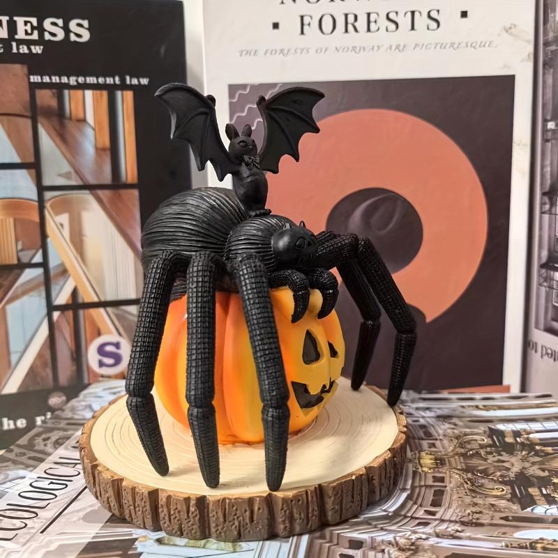 Halloween Spider Pumpkin Bat Statue Photography Atmosphere Props Resin Craft Garden Figurine Living Room Home Decor