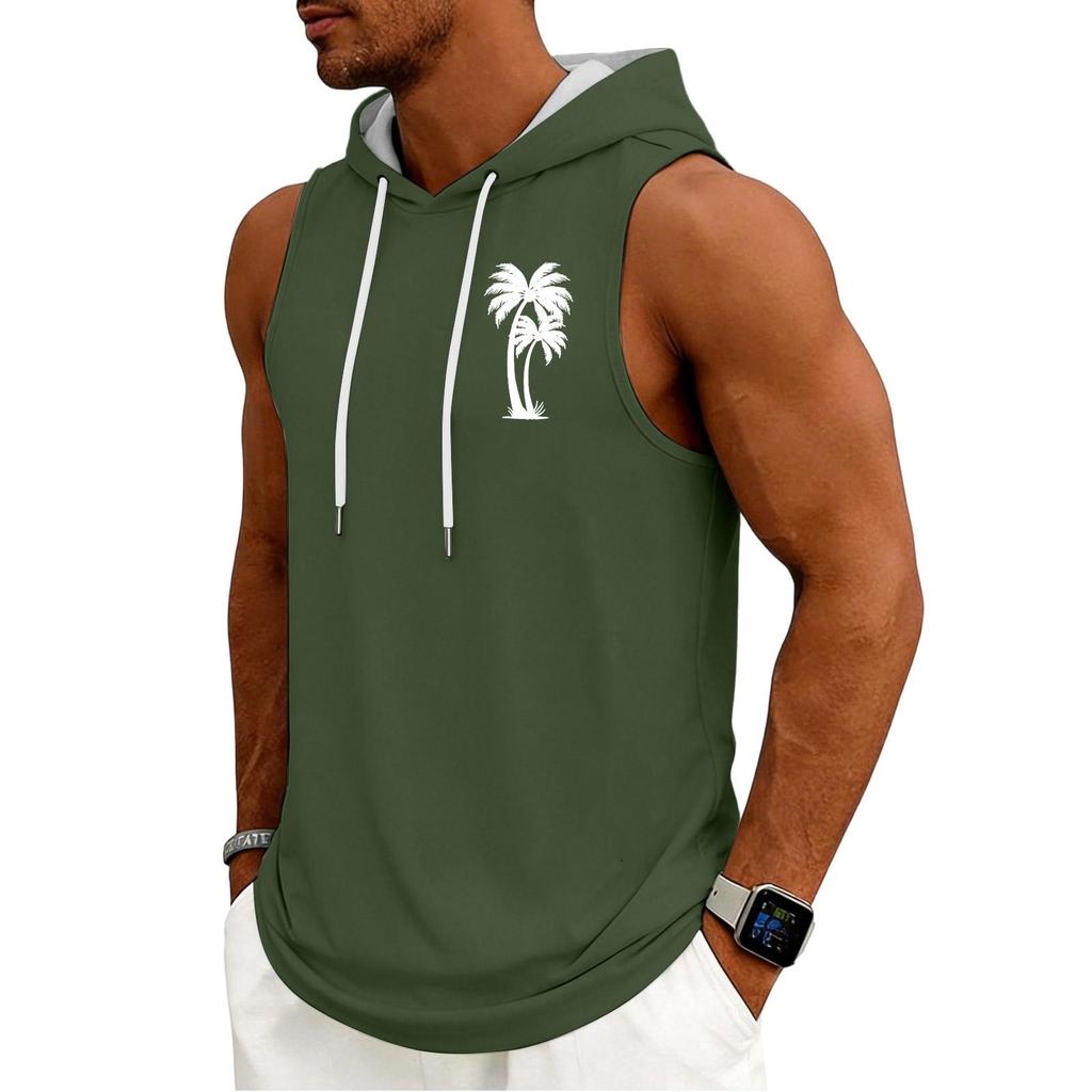Men's Tank Top Gym Sleeveless Hoodie Shirt Washed Sports Muscle Shirts Fitness Vest With Hood
