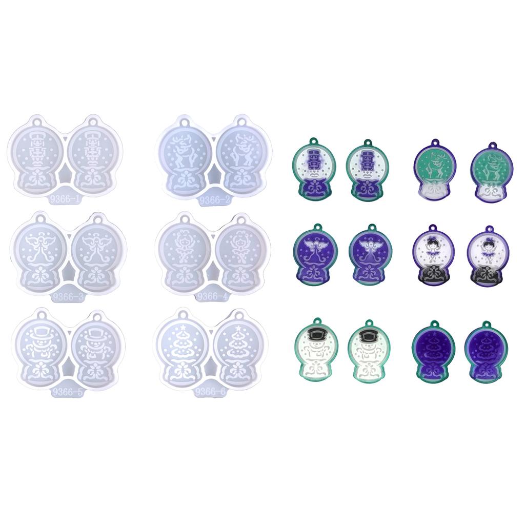 6 Stück Kristallkugel Engel Schneemann Schlüsselanhänger Silikon Epoxidform DIY Ornamente Anhänger Bastelform für Valentinstagsgeschenk