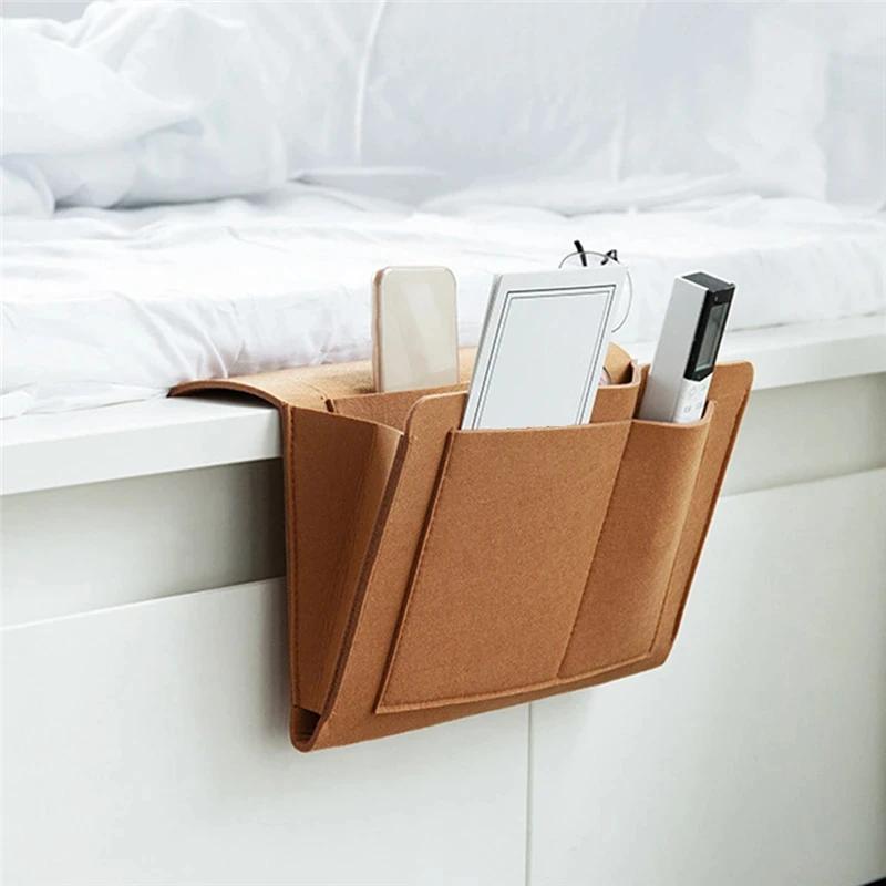 

Felt Bedside Storage Organizer – Hanging Couch & Baby Bed Bag for TV Remote, Books, Toys, Multi-Pocket Pockets коричневый