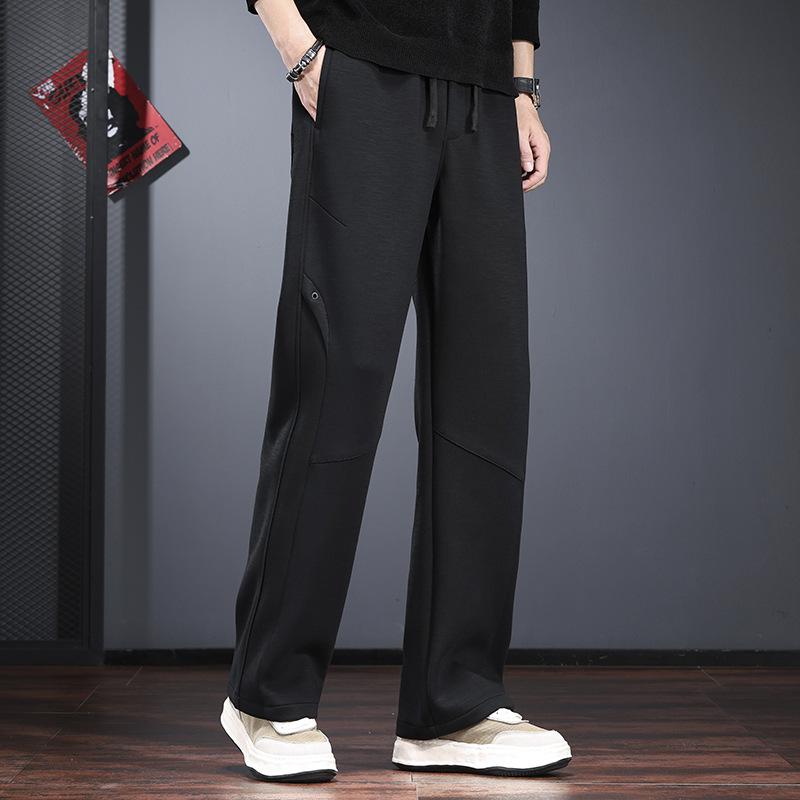 Heavy high-end casual pants men's new autumn and winter loose straight trousers drawstring air layer elastic sweatpants