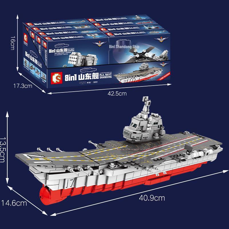 Senbao 8-in-1 Aircraft Carrier Warship Model DIY Building Blocks for Kids Check packaging