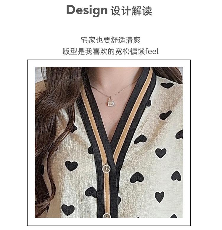 Short-sleeved New Love Cardigan Summer Pajamas Women's Bubble Wrinkled Short-sleeved Trousers Loungewear Set Sweet Temperament