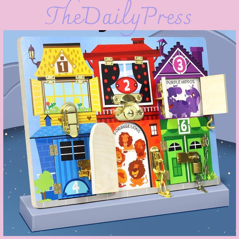 Wooden Busy Board With Unlocking Locks For Toddler Development And Early Learning