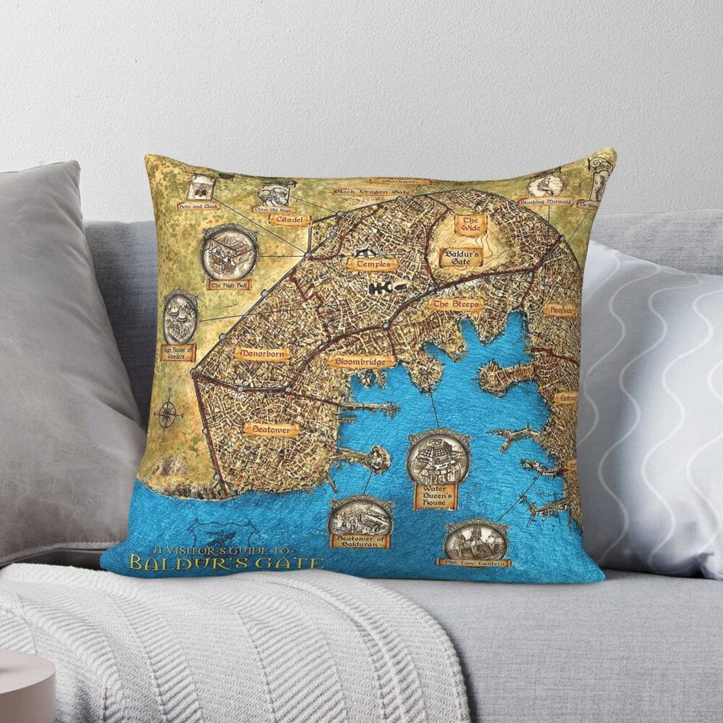 Baldurs Gate Map Pillowcase Polyester Linen Velvet Pattern Zip Decor Sofa Cushion Cover