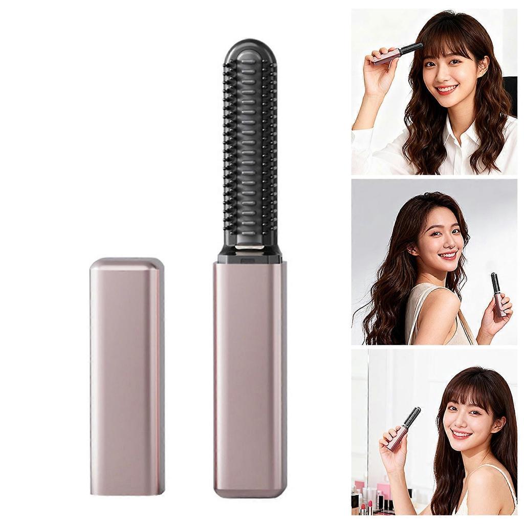 Mini Bangs Straightener Brush Portable Cordless Frizz-Free Hot Comb USB Rechargeable Fast Heating