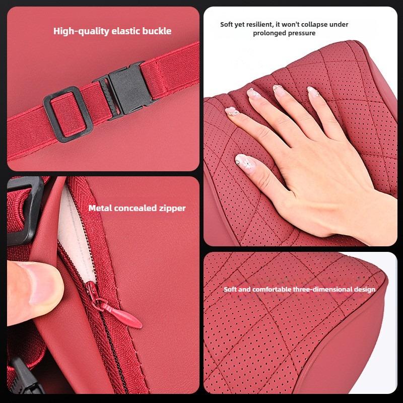 Memory Foam Car Neck Pillow Waist Pillow Nappa Leather Car Headrest And Lumbar Set Seat Accessories Car Neck And Lumbar Support