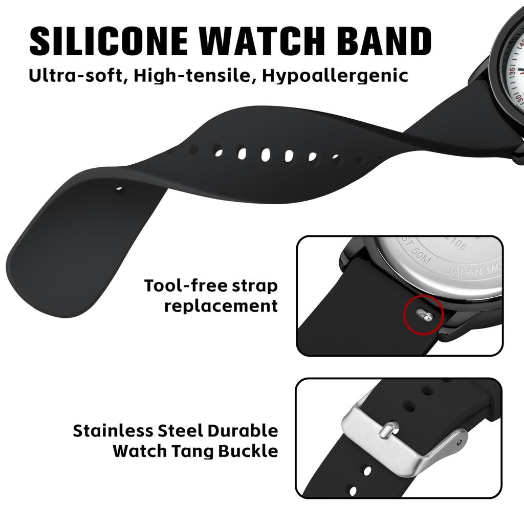 PINDOWS Unisex Analog Quartz Watch for 30m Water Military Time Luminous Dial for Easy Visibility Women's Watch, Students, Resistant, Display,