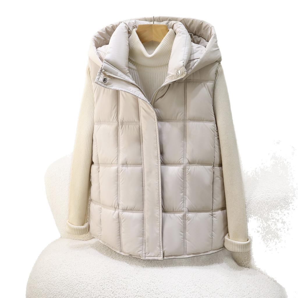New hooded down cotton vest women's autumn and winter loose and versatile outer wear sleeveless vest thickened warm vest jacket