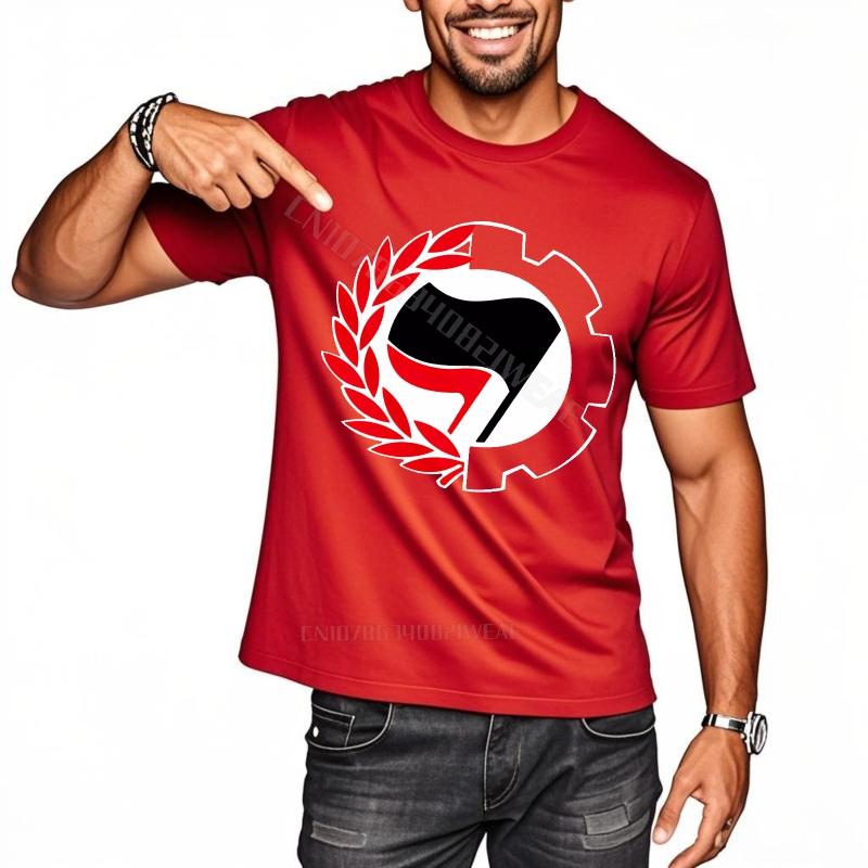 

Мужская футболка для взрослых Минималистичная Красная с дизайном Шестеренка Лист Дышащая Уличная одежда Круглый вырез Уличная одежда S