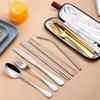 8Pcs Tableware Set Stainless Steel Spoon Fork Chopsticks Straw Cleaning Brush with Storage Case for Eco Friendly Outdoor Lunch
