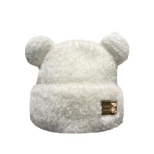 Women Fashion Bear Ears Knitted Hat Thickened Plush Cap