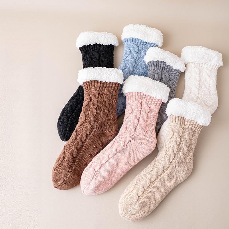 Thickened Winter Woven Thermal Cashmere Socks Floor Socks Women's Carpet Home Plus Velvet Sleep Socks Slippers Leg Cover Legs Wa