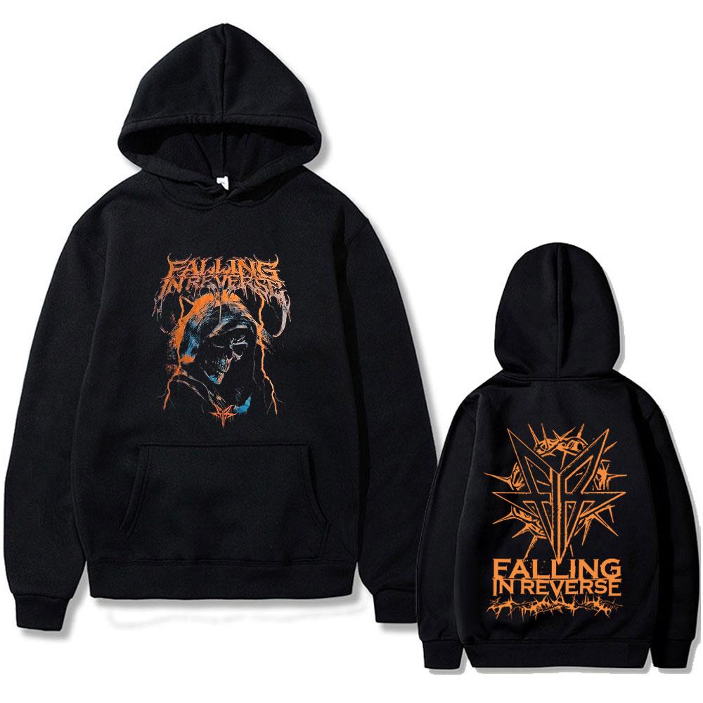 Rock Band Falling in Reverse Skeleton Graphic Hoodie Unisex Gothic Casual Oversized Hooded Sweatshirt Male Vintage Hoodies