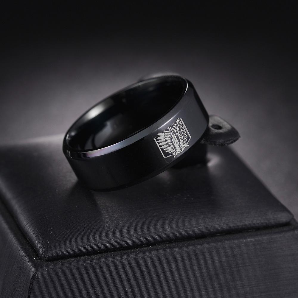 Simple Jewelry 8MM Bevel Edge Glossy Ring Laser Laser Wing of Freedom Ring