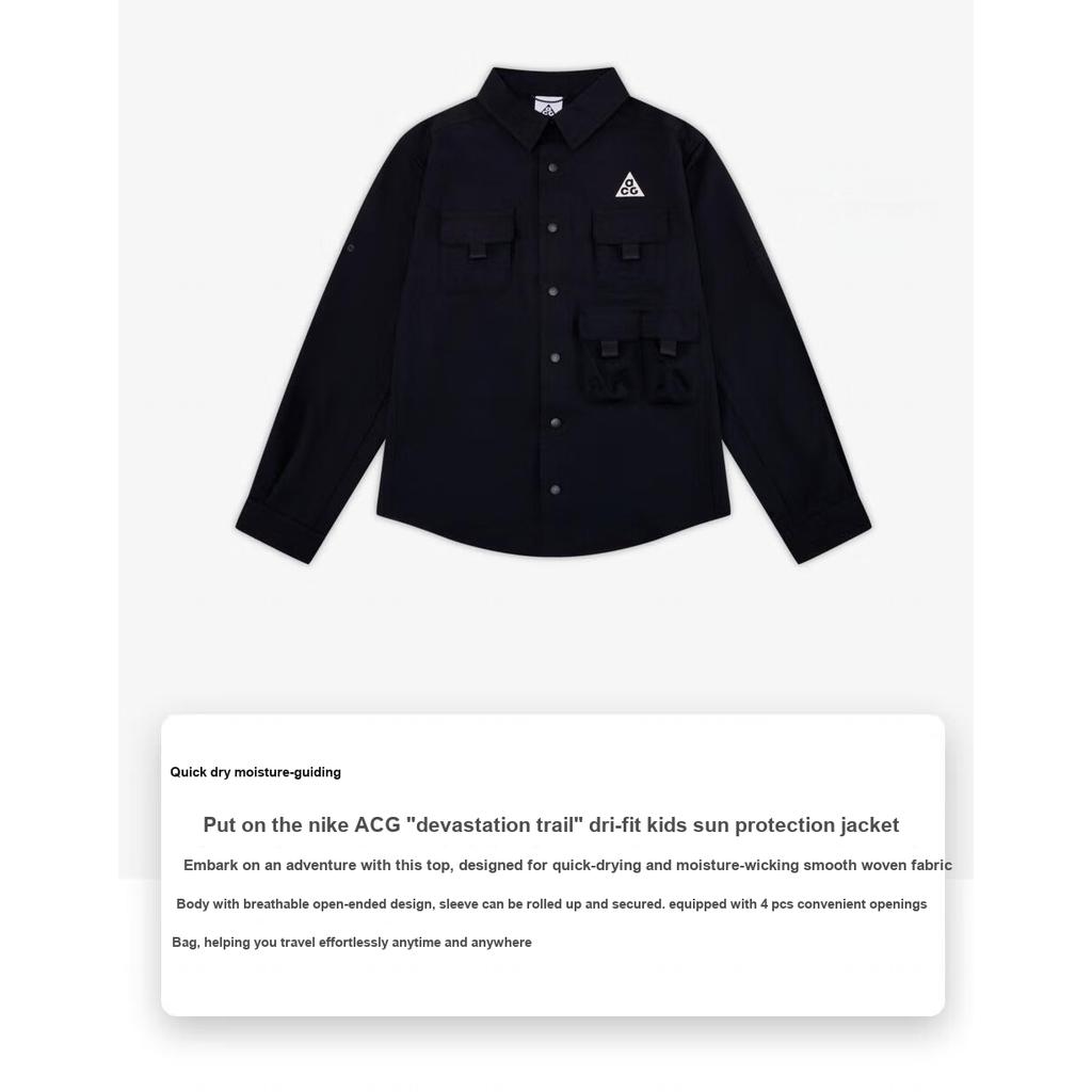 Nike ACG Kids Sun Protection Quick-Dry Functional Shirt Kids Tops Black Mountain-White FN9220-010