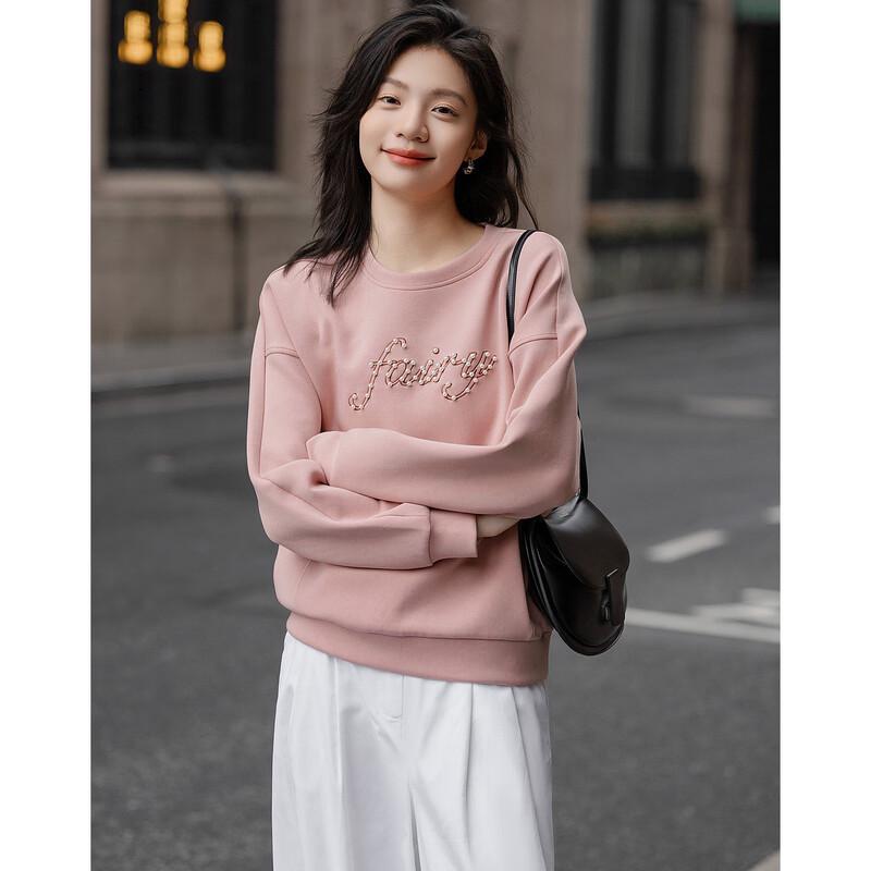 Demana Women's 350G Air Layer Beaded Letter Embroidered Loose Sweatshirt